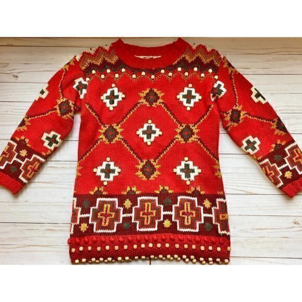 Vintage 1980's Rosanna Chunky Knit Wooden Beads Sweater